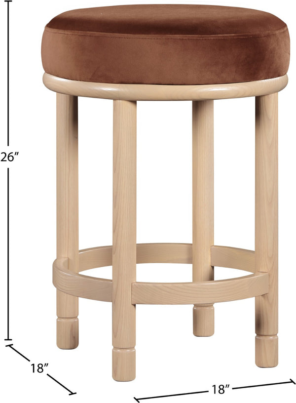 Meridian Furniture Monette Plush Cognac Velvet Counter Stool with Solid Ash Legs for Kitchen Islands 976Cognac-C