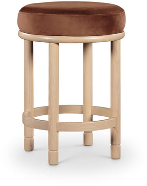 Meridian Furniture Monette Plush Cognac Velvet Counter Stool with Solid Ash Legs for Kitchen Islands 976Cognac-C