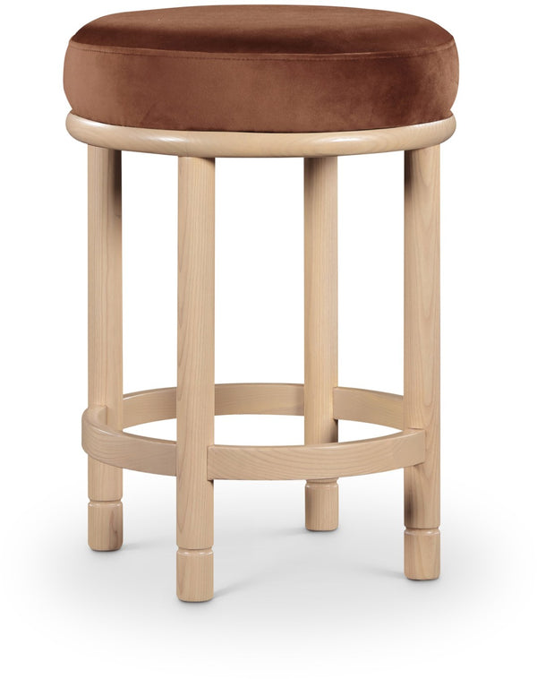 Meridian Furniture Monette Plush Cognac Velvet Counter Stool with Solid Ash Legs for Kitchen Islands 976Cognac-C