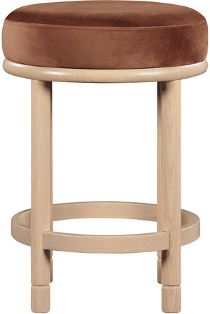 Meridian Furniture Monette Plush Cognac Velvet Counter Stool with Solid Ash Legs for Kitchen Islands 976Cognac-C