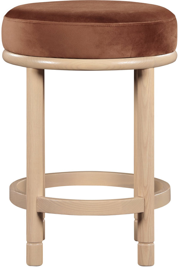 Meridian Furniture Monette Plush Cognac Velvet Counter Stool with Solid Ash Legs for Kitchen Islands 976Cognac-C