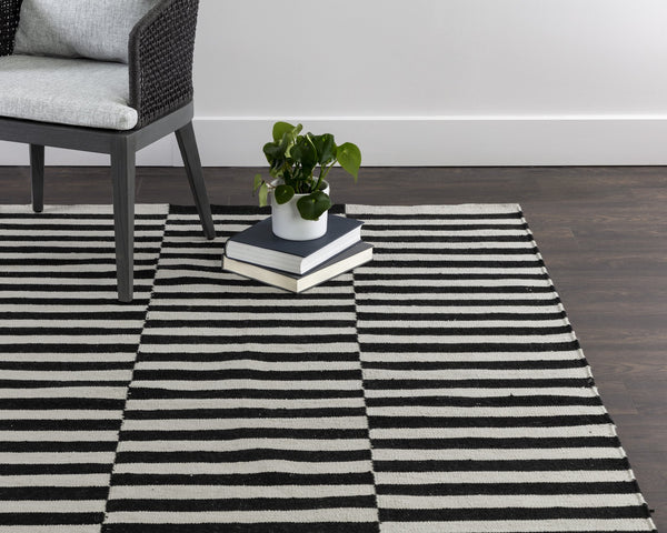 Sunpan Zigby Hand-Woven Rug - Sustainable Black and Ivory Design Perfect for Mid-Century Modern Spaces 6' X 9'