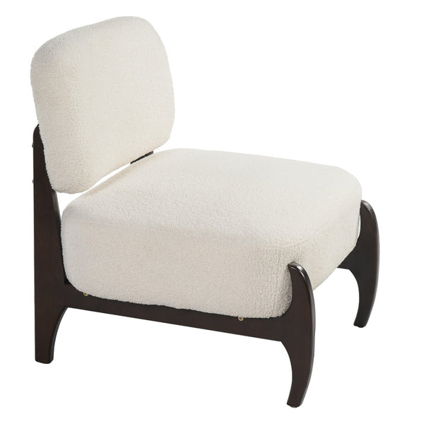 English Elm 26" Boucle Lounge Chair Solid Wood Frame Woven Texture Minimalist Seat for Any Room Beige N767P408732B