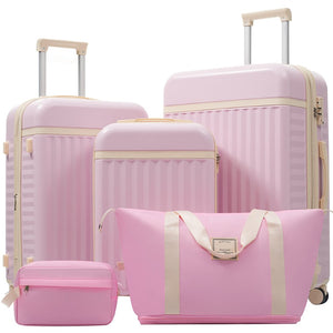 English Elm Luggage Set 5 Piece Abs Hardside Expandable Spinner Wheels Tsa Lock Travel Bags Pink N732P326115U