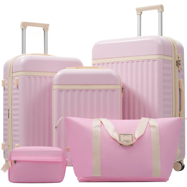 English Elm Luggage Set 5 Piece Abs Hardside Expandable Spinner Wheels Tsa Lock Travel Bags Pink N732P326115U