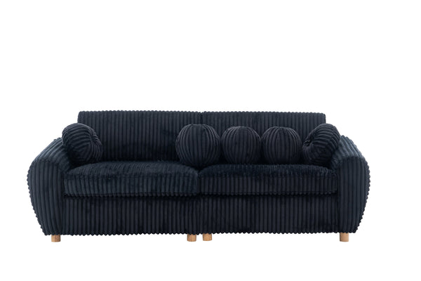 English Elm Modern Black Corduroy Sofa Couch - Stylish 84" Sectional Love Seat For Living Rooms & Home Offices W2363S00075