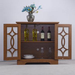 English Elm Elegant Mirrored Sideboard with Butterfly Carved Doors Wood Grain Finish Dining Storage Dark Oak W2899P372743