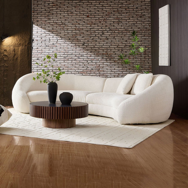 English Elm Modern Curved Sofa Romantic Heart Backrest in Beige Fleece with Deep 25" Seat, Plush Pillows & Two-Piece Shippping W3208S00015