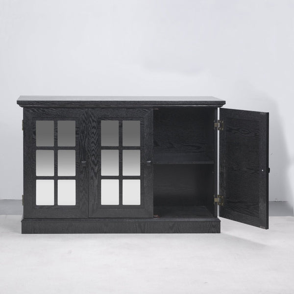 English Elm 45" Mirrored Acrylic Door Sideboard Mdf Buffet Cabinet with Adjustable Shelves Black W2899P372750
