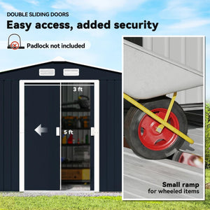 English Elm Backyard Galvanized Steel Storage Shed with Sliding Doors and Weather Resistant Build T3971S00160