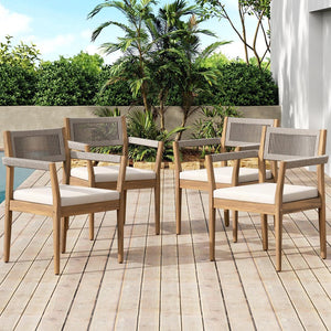 English Elm Christopher Knight Home® - Braided Acacia Wood Outdoor Dining Chairs Set Of 6 – Stylish Teak Finish, Cream Cushions & Comfort! N770P286668C006