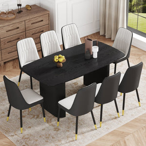 English Elm Table With 8 Ergonomic Chairs – Stylish Black Wood Grain Dining Set For Modern Homes & Gatherings W1151S04179-GIGA