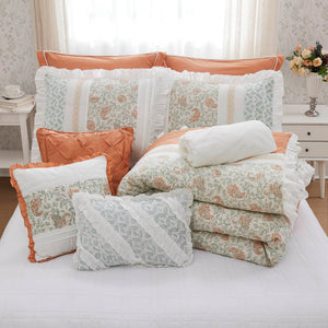 English Elm 9 Piece Cotton Percale Comforter Set - Elegant Coral King Bedding With Paisley Print & Pillows B03596895