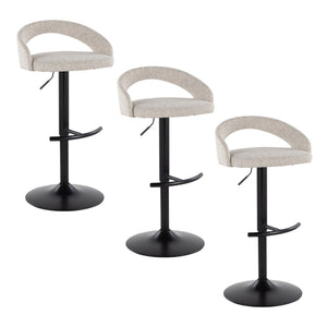 English Elm Adjustable Swivel Barstools Set of 3 Whitewashed Wood Oat Upholstered Gold Base B202S02183