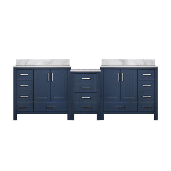 English Elm Navy Double Bath Vanity 92"W x22"D with Carrara Marble Top, Solid Wood, Soft-Close Drawers, Spacious Storage B2731S00639