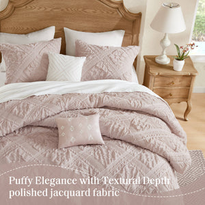 English Elm 5-Piece Sculpted Jacquard Comforter Set Full/Queen with Plush Polyester Fill, Elegant Texture Pink 12.99 L x 17.01 W x 6.5 H B035P408222