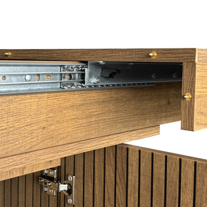 English Elm Expandable Black Brown Dining Table with Storage — Modern Extendable Minimalist Table for 6–10 Guests W1347S00014