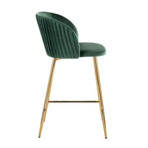 English Elm Fran Pleated Counter Stool Set Of 2: Luxurious Green Velvet & Gold Metal For Glamorous Spaces B202S00272