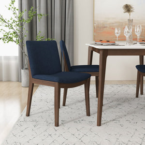 English Elm Laura Solid Wood Linen Seat Dining Chairs Mid Century Tapered Leg Set of Two B183P231973