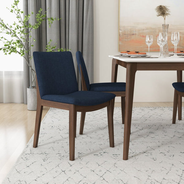 English Elm Laura Solid Wood Linen Seat Dining Chairs Mid Century Tapered Leg Set of Two B183P231973