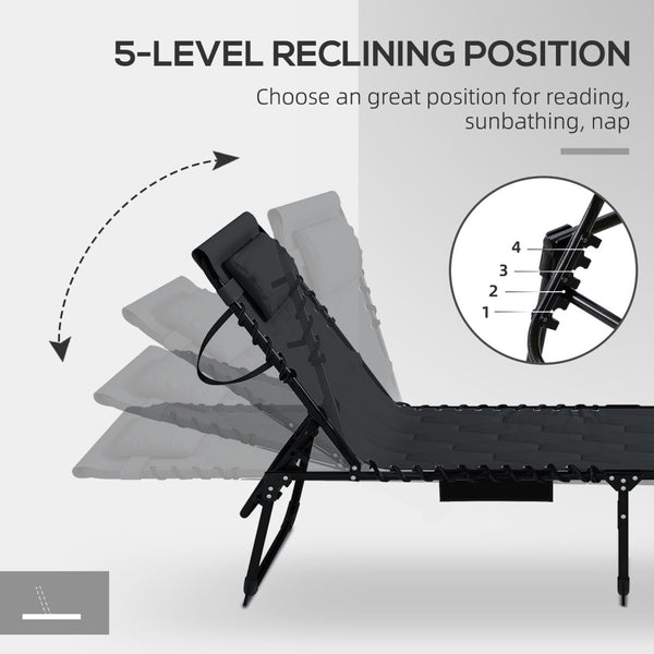 English Elm Outsunny Folding Chaise Lounge Chair - 5-Level Recline, Padded Comfort, Portable Design For Outdoor Relaxation W2225P200623-GIGA