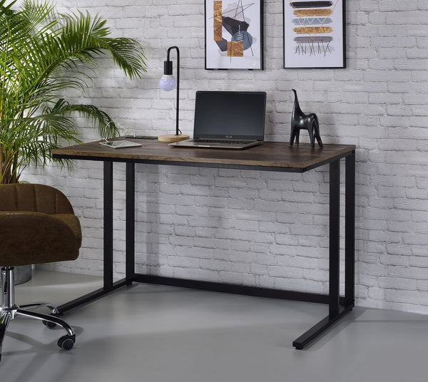 English Elm Walnut Writing Desk with USB Port and Open Base — Knock-Down Design, Spacious Surface for Workstation Walnut+black B062P209215