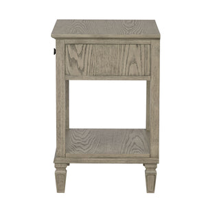 English Elm Victoria Aged Oak Nightstand with Solid Wood Legs, Wire-Brushed Veneer, Drawer & Open Shelf Grey 27 L x 22.75 W x 27.63 H B035P341169