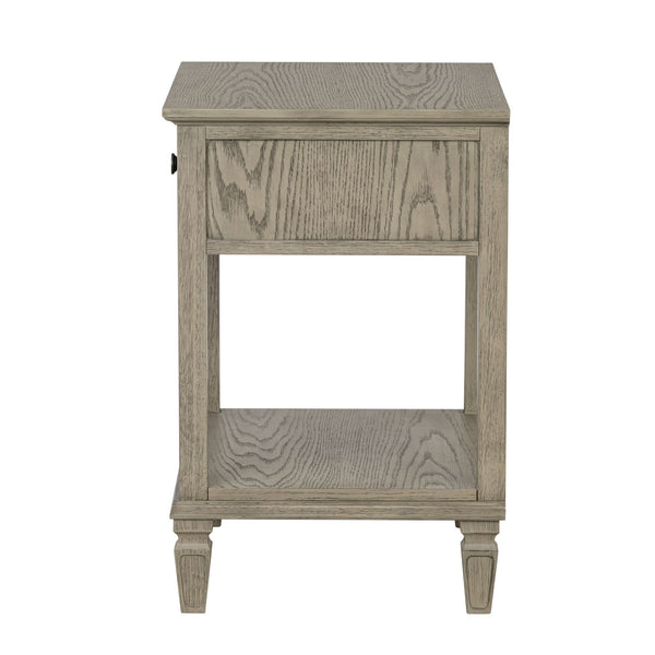 English Elm Victoria Aged Oak Nightstand with Solid Wood Legs, Wire-Brushed Veneer, Drawer & Open Shelf Grey 27 L x 22.75 W x 27.63 H B035P341169