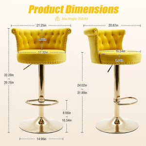English Elm UNITED Velvet 360° Rotating Bar Chair with Diamond Stitching, Gold Frame, Plush Foam Seat, Adjustable Height Yellow W1568P361719