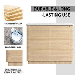 English Elm 40'' Freestanding Bathroom Vanity Plywood Cabinet Ceramic Sink Soft Close Doors W999S00518