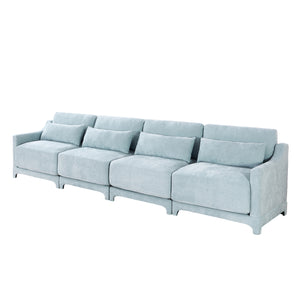 English Elm Four-Seater Chenille Sofa In Sky Blue - Ergonomic Design, Solid Wood Frame, Perfect For Lounges & Hotels W714S01210