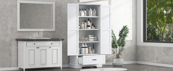 English Elm Tall Bathroom Storage Cabinet — Slim 72.64" White MDF Organizer with 2 Doors, Drawer, Adjustable Shelves, Anti-Tip WF326355AAK