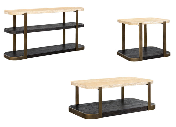 Basset Mirror Avalon Console Table - Modern Luxe Design With Beige Travertine Top & Espresso Oak Shelving, Elegant Touch Brown Wood,Metal,Stone 9440-lr-400