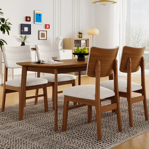 English Elm Farmhouse 5-Piece Dining Set for 4 with Upholstered Chairs, Rubberwood Frame, Ergonomic Comfort, Stylish Brown+Beige N752S001016A