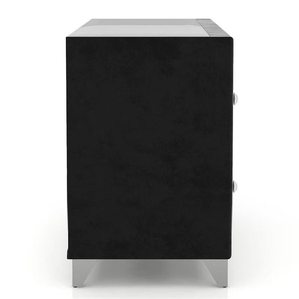 English Elm Gorgeous Art Deco Upholstered Nightstand with Velvet Finish, Glass Top, Crystal Knobs & Chrome Legs Black 29 L x 20 W x 25 H B2741P320907