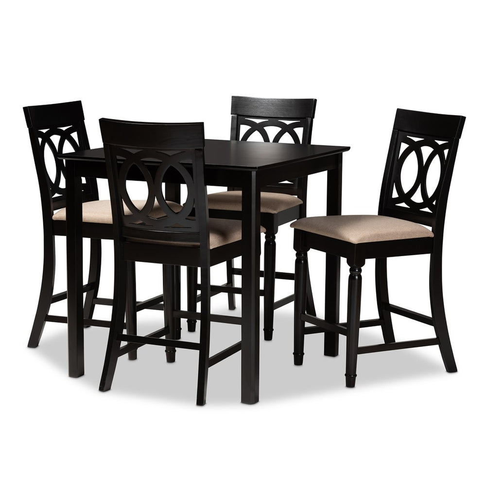 Baxton Studio Baxton Verina 5-Piece Modern Pub Set in Espresso Brown - Stylish Sand Upholstered Comfort for Dining RH323P-Sand/Dark Brown-5PC Pub Set