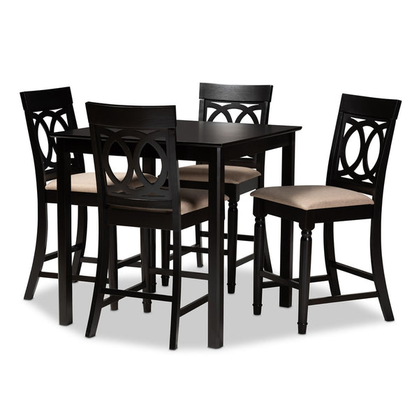 Baxton Studio Baxton Verina 5-Piece Modern Pub Set in Espresso Brown - Stylish Sand Upholstered Comfort for Dining RH323P-Sand/Dark Brown-5PC Pub Set