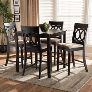 Baxton Studio Baxton Verina 5-Piece Modern Pub Set in Espresso Brown - Stylish Sand Upholstered Comfort for Dining RH323P-Sand/Dark Brown-5PC Pub Set
