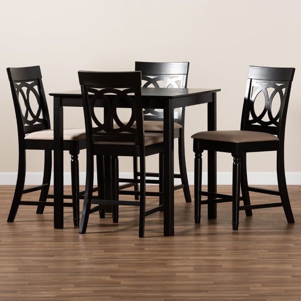 Baxton Studio Baxton Verina 5-Piece Modern Pub Set in Espresso Brown - Stylish Sand Upholstered Comfort for Dining RH323P-Sand/Dark Brown-5PC Pub Set