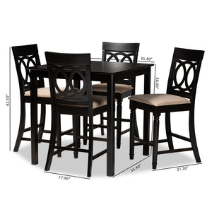 Baxton Studio Baxton Verina 5-Piece Modern Pub Set in Espresso Brown - Stylish Sand Upholstered Comfort for Dining RH323P-Sand/Dark Brown-5PC Pub Set