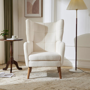 English Elm Christopher Knight Home® - Accent Ivory Teddy Fabric High-Back Armchair with 5.5" Cushion, Curved Arms & Birch Legs, Cozy Support N817P335062W