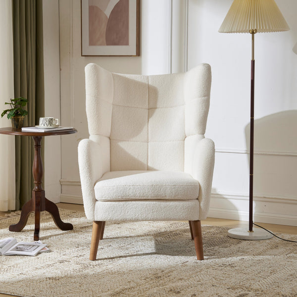 English Elm Christopher Knight Home® - Accent Ivory Teddy Fabric High-Back Armchair with 5.5" Cushion, Curved Arms & Birch Legs, Cozy Support N817P335062W