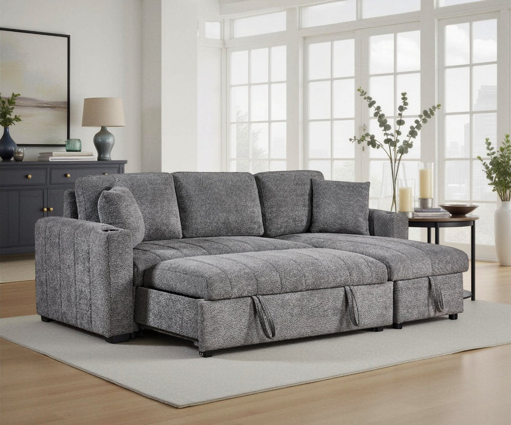 English Elm Noemi Boucle Sleeper Sectional with Storage Chaise Usb Ports and Channel Tufting B2749S00363