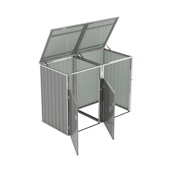 English Elm Garbage Bin Shed Galvanized Steel Enclosure for Two Cans Outdoor Weather Resistant Light Gray W1598P357715