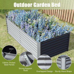 English Elm 8x4x2 Galvanized Raised Garden Bed with Rust-Resistant Steel, Open-Base Drainage, Support Rods, Safe Edges Silver W1859P198002