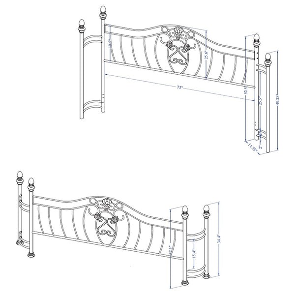 English Elm Halley Ornate Metal Headboard Footboard Set with Brushed Gold Finish Vintage Bedroom B062S01084
