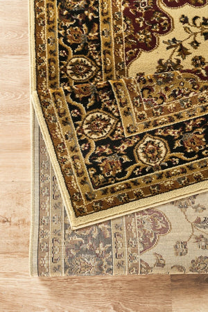 English Elm Classic Cream Medallion Area Rug Persian Inspired Low Pile for Formal Living Rooms B186P452232