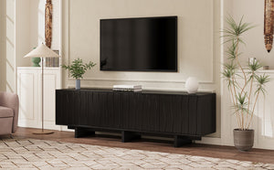 English Elm Retro Wood Grain Media Console Wavy Door Cabinet for Living Room Tvs 75 In N721P379534B