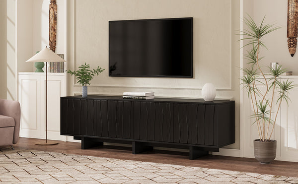 English Elm Retro Wood Grain Media Console Wavy Door Cabinet for Living Room Tvs 75 In N721P379534B