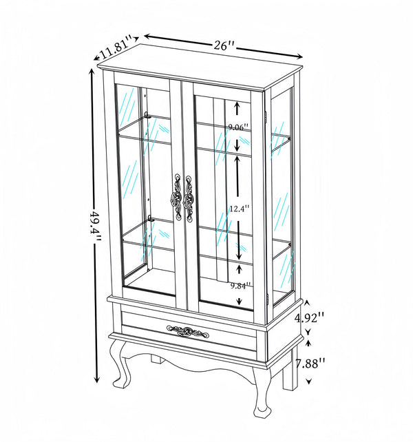 English Elm Lighted Curio Cabinet With Adjustable Shelves, Illuminated Display, 2 Doors & Drawer, Oak Finish W2275P178824